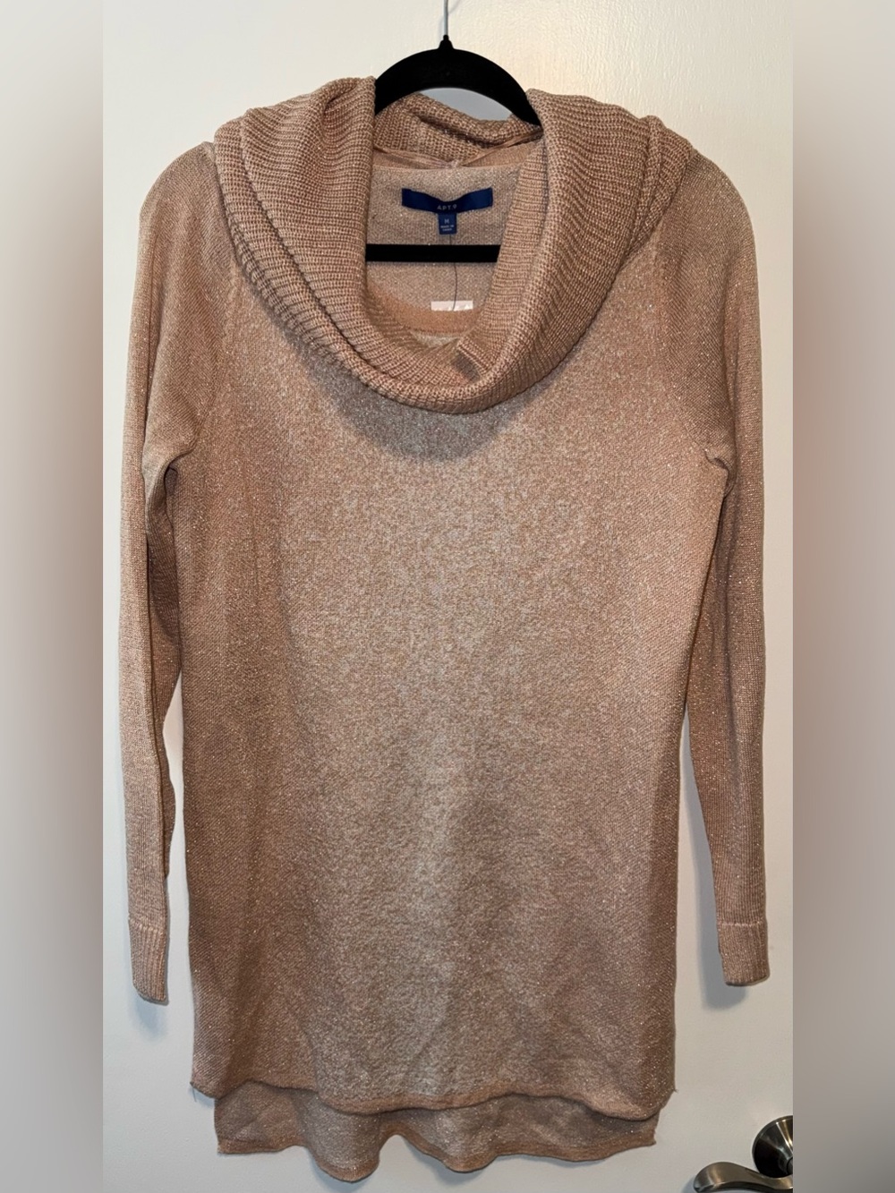 Apt. 9 Women's Shimmery Cowl Neck Tunic Sweater - Champagne/Taupe